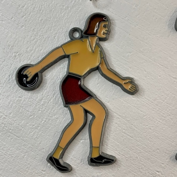 VTG Lot of 3 Stained Glass Style Sun Catcher Sports Basketball Bowling Football - Picture 9 of 13